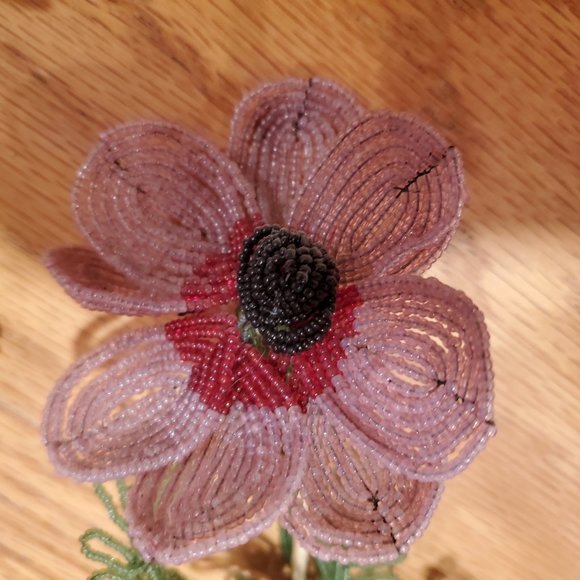 Vintage French Glass Beaded Flowers & Vase in Pink/White/Yellow. Bouquet 18"w. - Picture 5 of 11